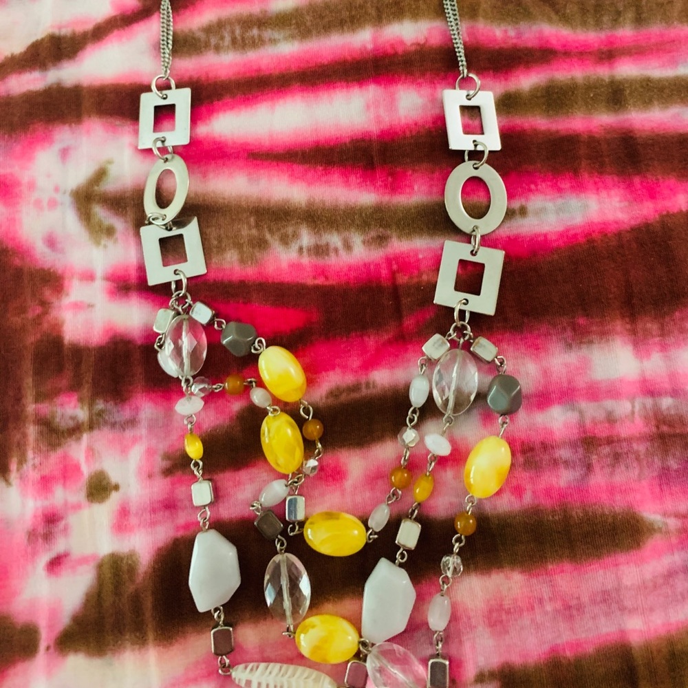 Beaded necklace w silver chains.Reduced!